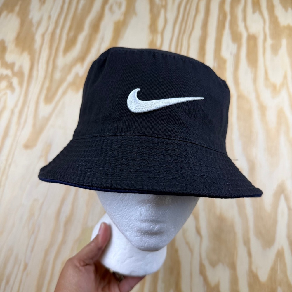 Nike Reversible Bucket Hat Black Navy Blue Embroidered Swoosh Futura Sun Hat